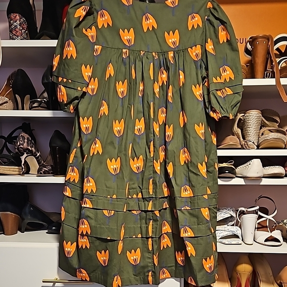 Nwot Green Dress with Orange Floral Pattern L - Picture 5 of 5